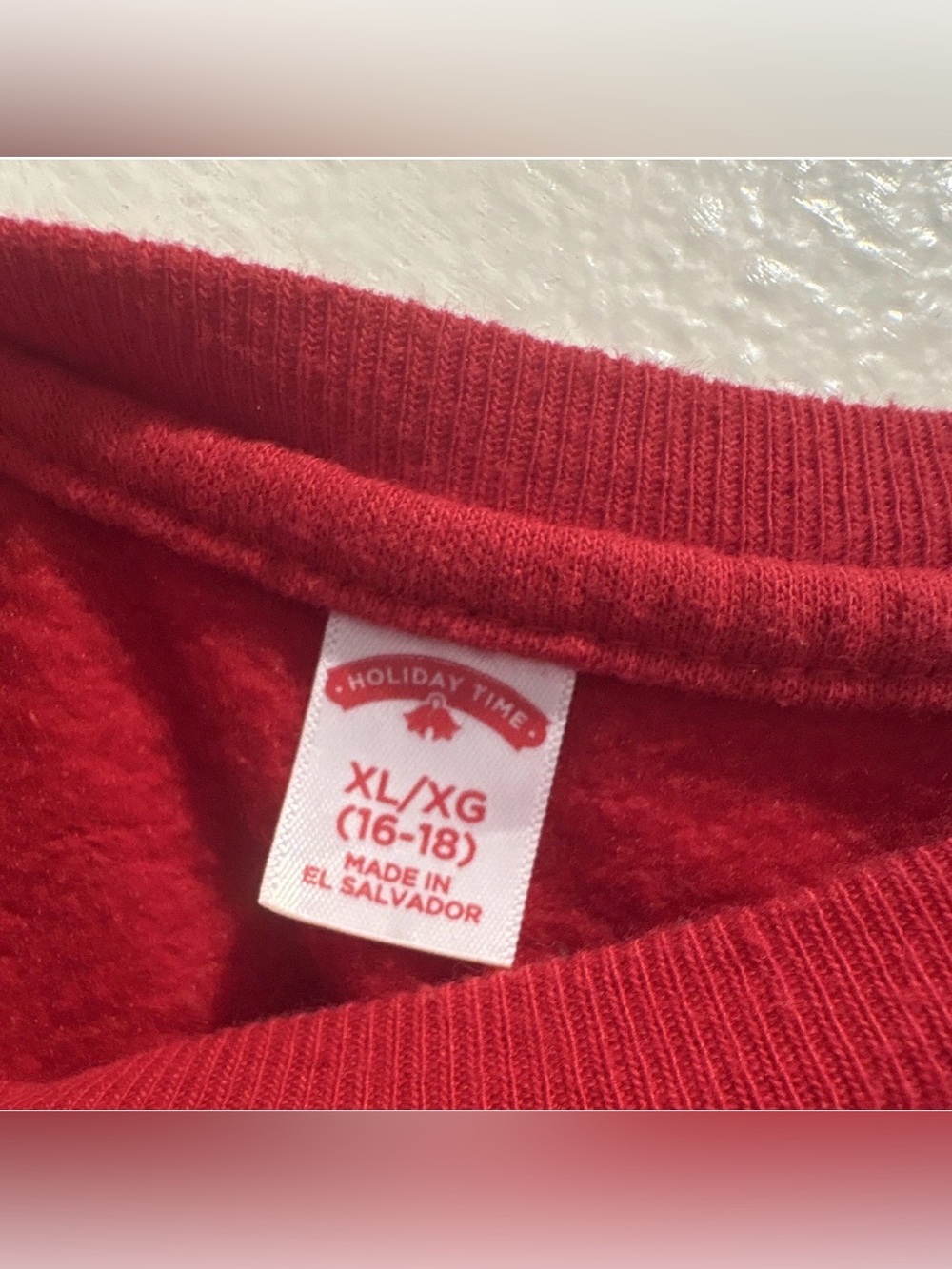 Holiday Time Red Crewneck Sweatshirt with White Holiday Wreath Graphic - Picture 3 of 3